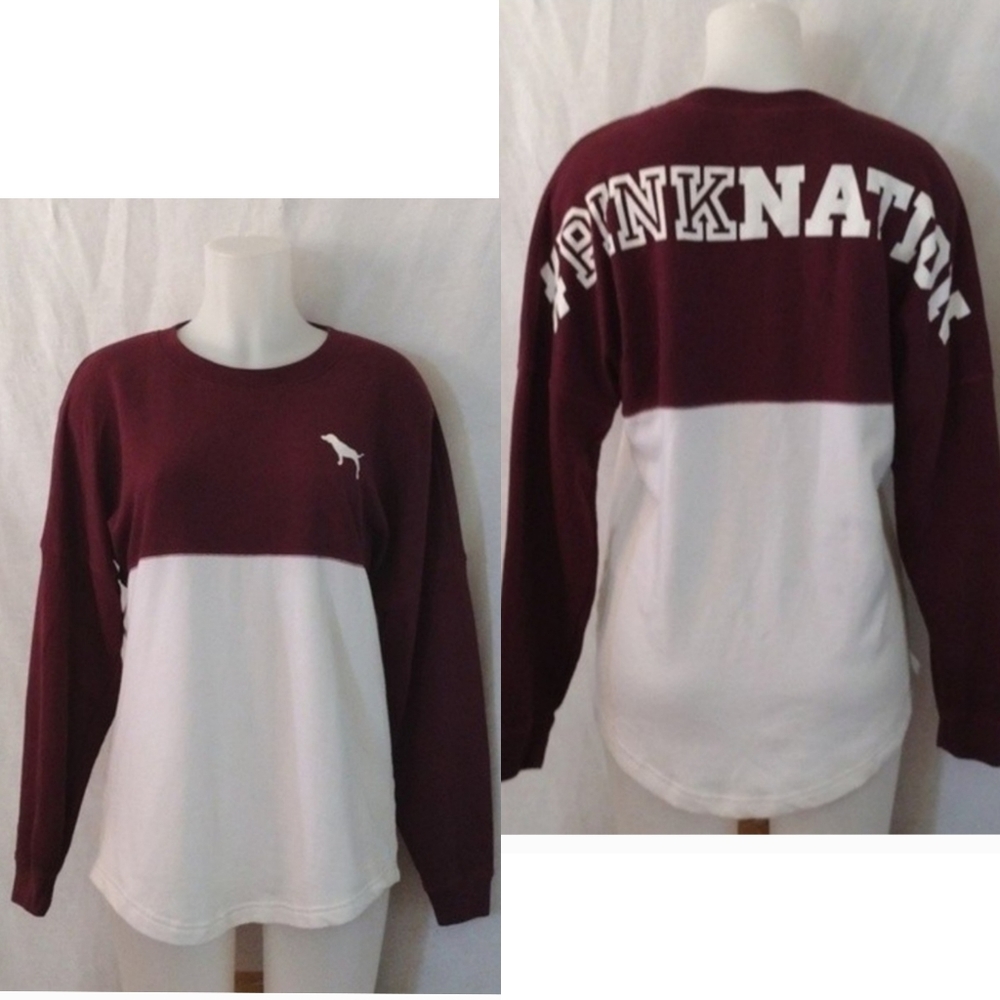 Victoria's Secret PINK Nation Cozy Colorblock Ribbed Long Sleeve Pullover Top S